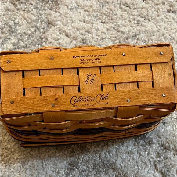 Longaberger Woven Crossbody Basket in Tan with Blue Stripe - Picture 4 of 4